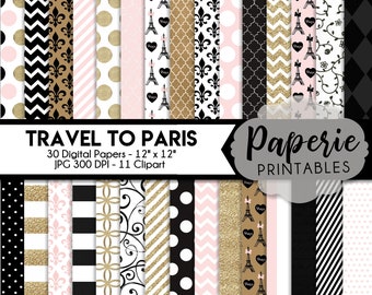 Paris Pattern Digital Paper - 12x12 Digital Scrapbooking Paper - 30 Papers - Paris Clipart - Paris Scrapbook Paper - Instant Download -