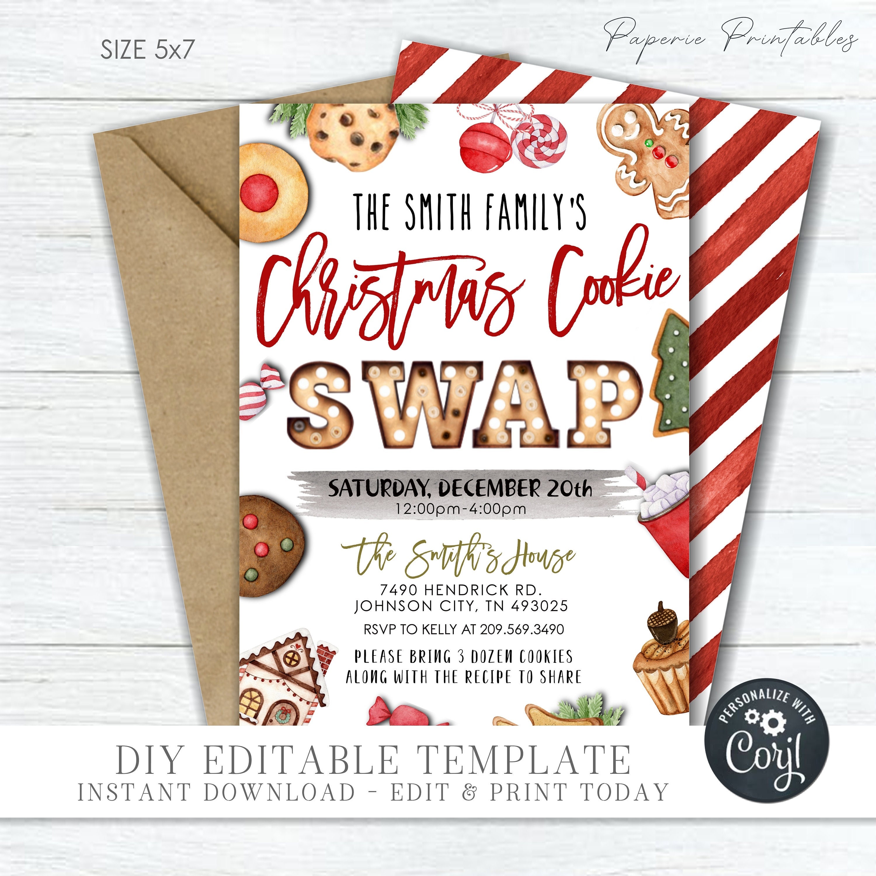 EDITABLE Christmas Cookie Exchange Party Cookie Swap Party.