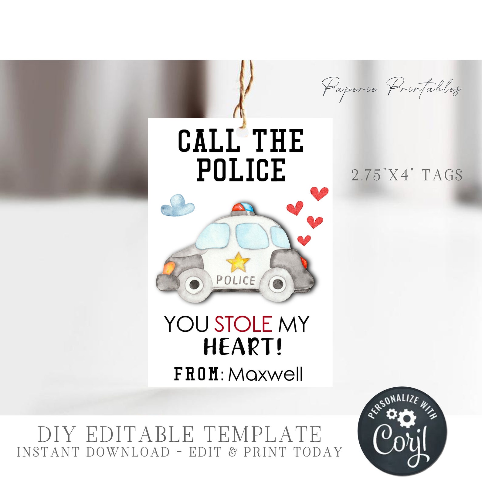 EDITABLE Police Valentine Cards Kid Valentine Cards School - Etsy