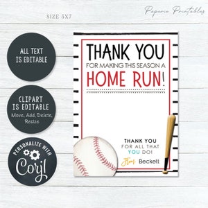 EDITABLE Baseball Coach Appreciation Gift Card Holder, Season a Home ...