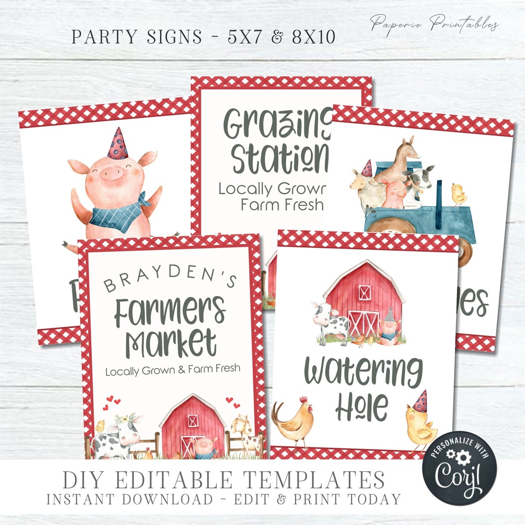 EDITABLE Farm Party Signs - DIY Barnyard Party Signs - Grazing Station ...