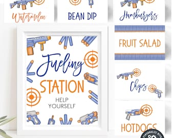 Editable Dart Gun Birthday Food Labels, Dart Gun War Birthday Decorations, Foam Dart Birthday Food Label: DIY Party Decor (Corjl) #BP167