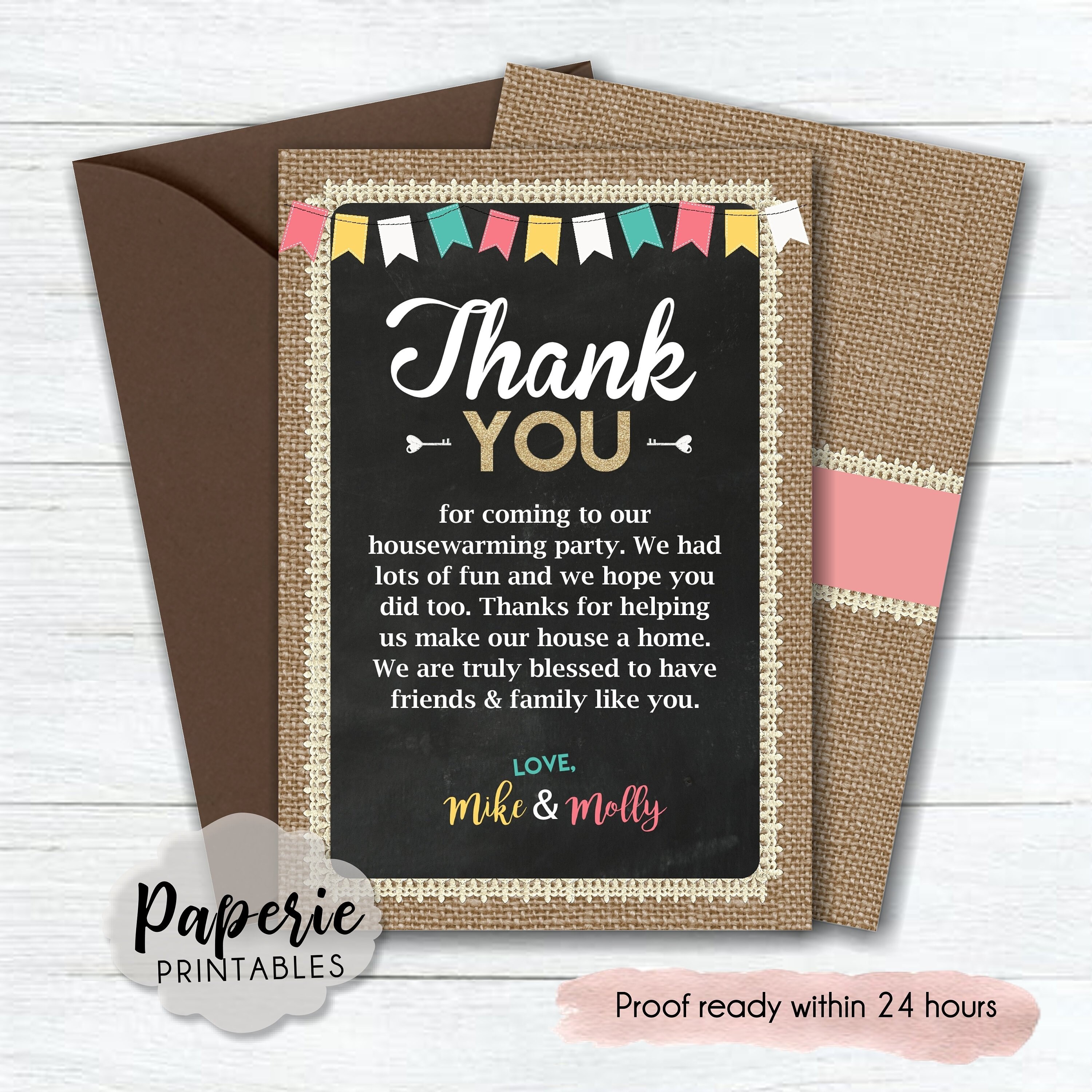 Thank You Card Housewarming Thank You Card Burlap With Etsy UK