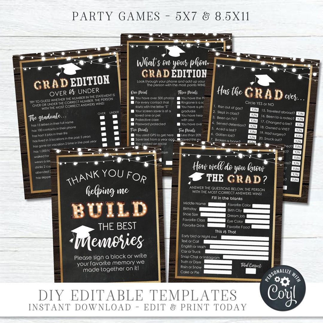 Editable Graduation Games Bundle: Advice, Trivia (digital Download) # ...