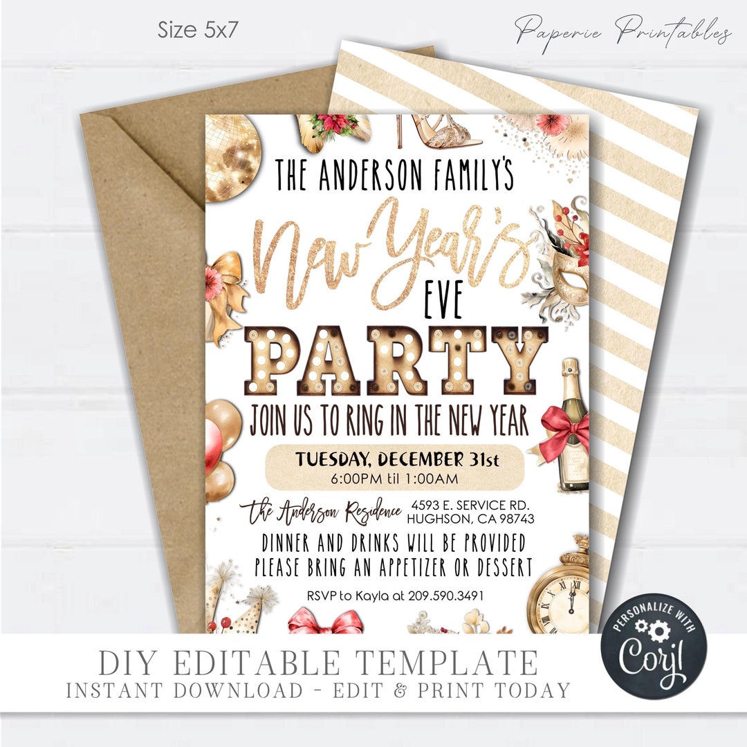 EDITABLE New Year's Eve Party Invitation, NYE Party Template, New Year ...
