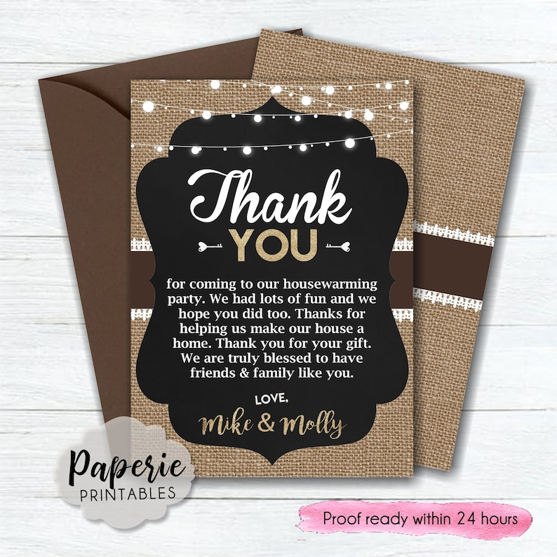 Custom Thank You Card #HW04 - Country Thank You Card Thank You Card Housewarming Thank You Card Burlap with Lace Thank You Card
