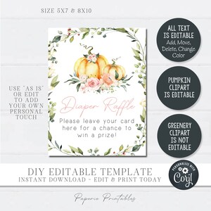 EDITABLE Little Pumpkin Diaper Raffle Pumpkin Diaper Raffle Fall Boho ...