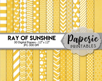 Yellow & White Pattern Digital Paper - 12x12 Digital Scrapbooking Paper - 30 Papers - Yellow Lattice Scrapbook Paper - Instant Download -