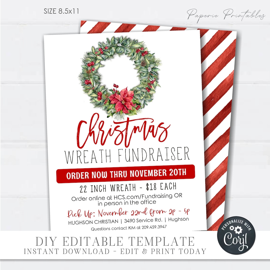 EDITABLE Wreath Sale Fundraiser Flyer, Christmas Wreath Sale Fundraiser