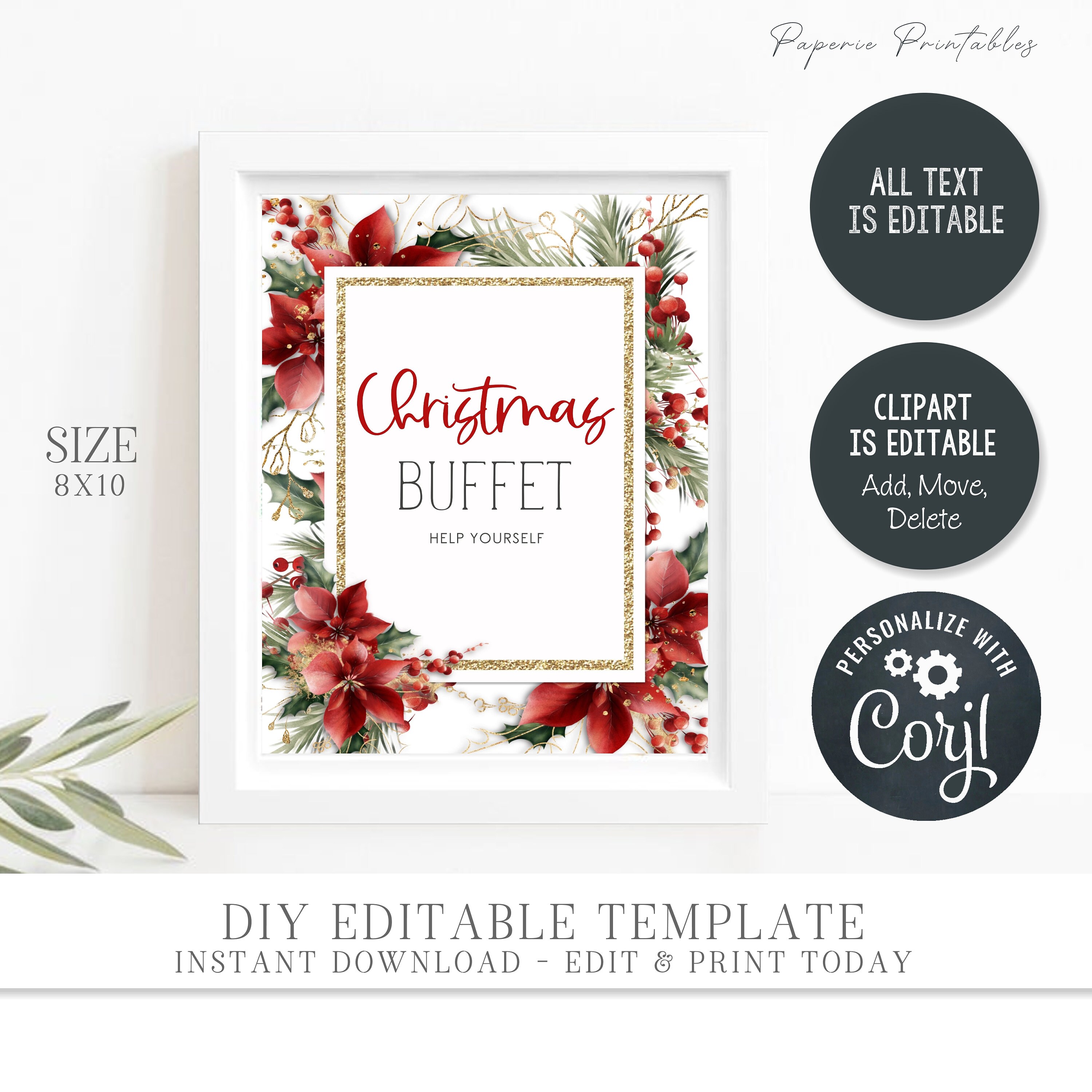 Editable Christmas Food Labels: Poinsettia Floral Design (DIY Printable ...