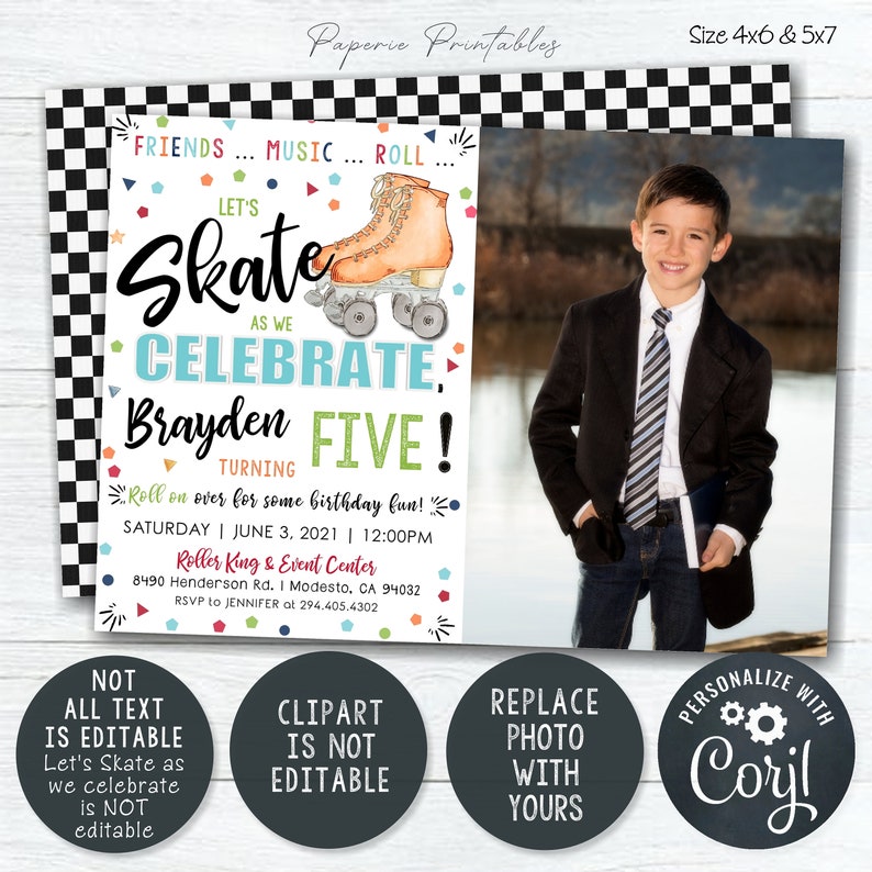 EDITABLE Skating Birthday Invitation Boy Roller Skating Birthday Party Invitation Let's Skate Birthday Invitation DIY Corjl BP79 image 6