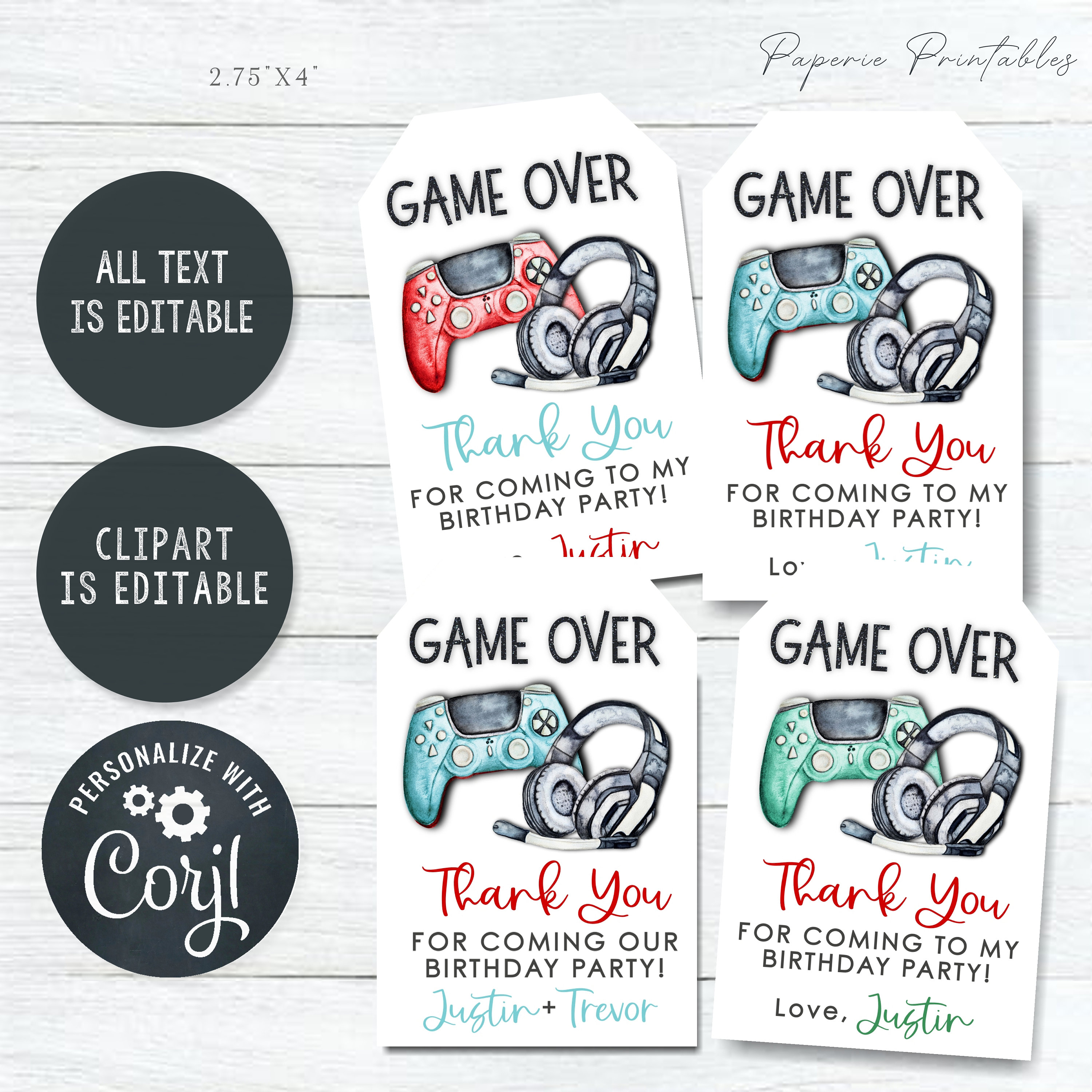 EDITABLE Gaming Party Favor Tags Video Game Party Favor Tags Etsy