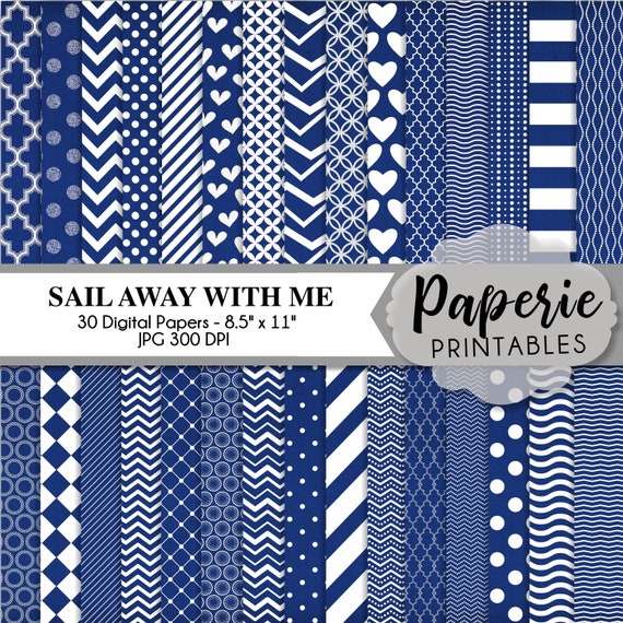 Cobalt Blue & White Pattern Digital Paper 8.5x11 Digital Scrapbooking Paper  30 Papers Cobalt Blue Scrapbook Paper Instant Download 