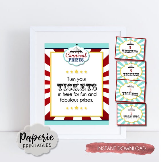 Carnival Prize Booth Value Tickets & Display Card Carnival Party  Decorations Circus Prize Booth Ticket Display INSTANT DOWNLOAD 