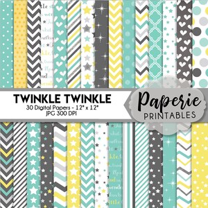 Twinkle Twinkle Little Star Pattern Digital Paper - 12x12 Digital Scrapbooking Paper - 30 Papers - 12 Clipart - Scrapbook Paper -