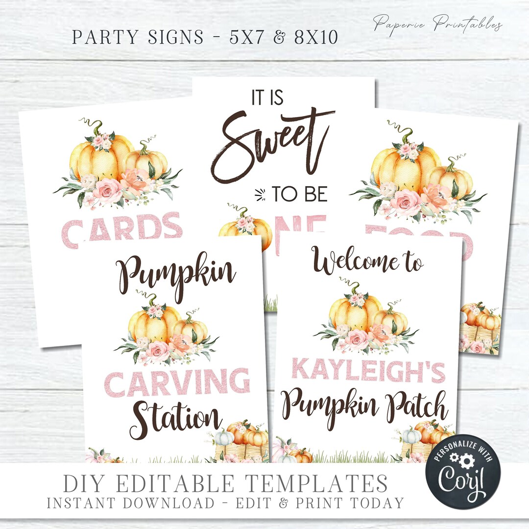 Editable Girl Pumpkin Party Signs Little Pumpkin Party Signs Girl ...