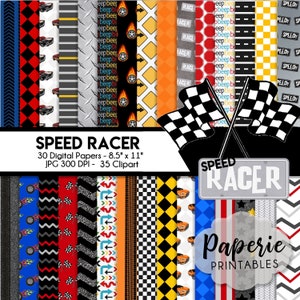 Race Car Digital Paper - 8.5"x11" Digital Scrapbooking Paper - 40 Papers & 35 Clipart - Race Car Scrapbook Paper - Instant Download -