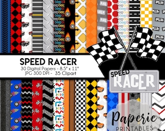 Race Car Digital Paper: Scrapbook Clipart (8.5"x11") (Instant Download)