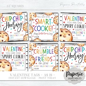 Cookie Valentine Tags, Kids Valentine Cards, Chip Chip Hooray Valentine Printable, School Valentines, AS-IS Tags - Instant Download - #VT115