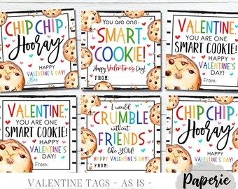Cookie Valentine Tags, Kids Valentine Cards, Chip Chip Hooray Valentine Printable, School Valentines, AS-IS Tags - Instant Download - #VT115
