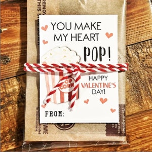Popcorn Valentine Cards for Kids, Kids Valentine Cards, Popcorn Valentine Tags, Printable School Valentine, AS-IS, Instant Download, VT53 image 9