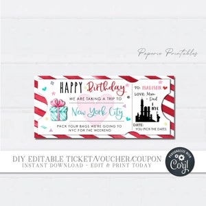 EDITABLE NYC Trip Gift Voucher, Birthday Gift Coupon, New York Trip ...