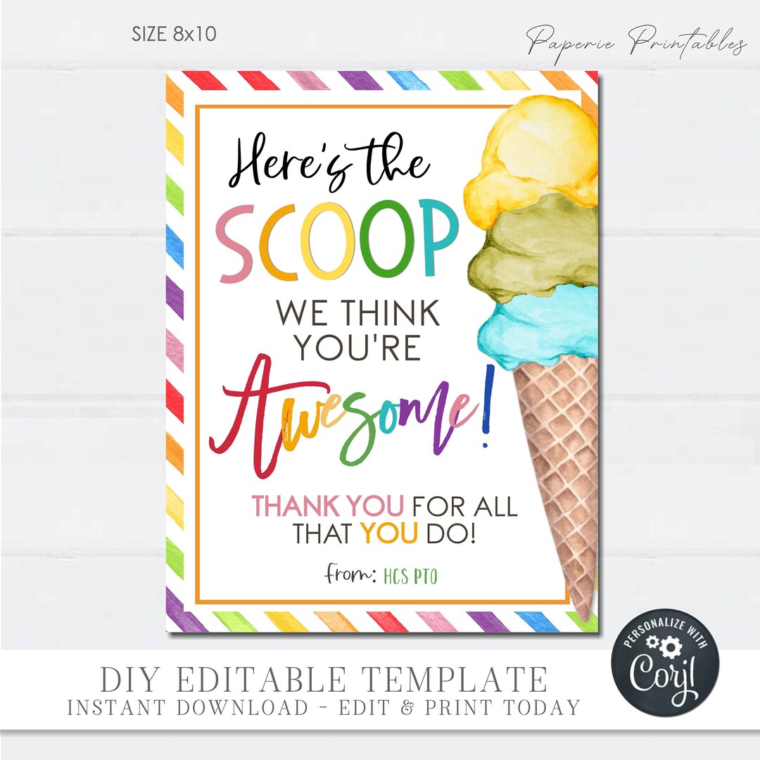 EDITABLE Ice Cream Teacher Appreciation Sign, Teacher Appreciation Here