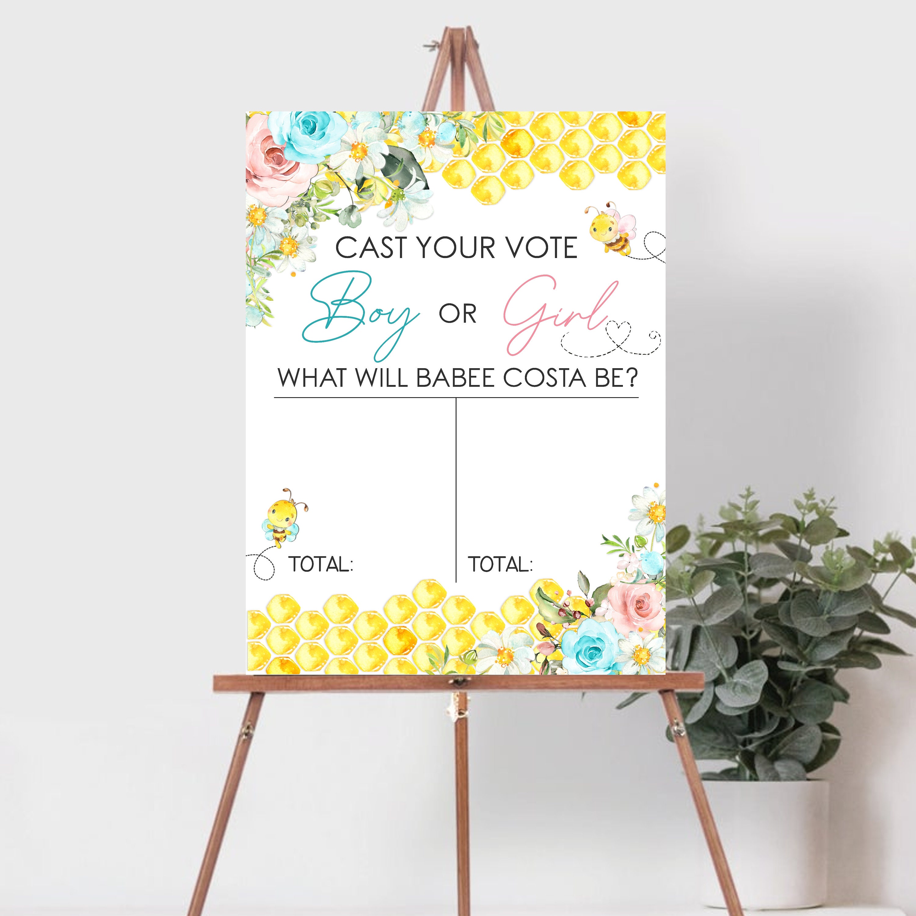 Bee Gender Reveal Game: Cast Your Vote Sign (editable Corjl Template) # ...