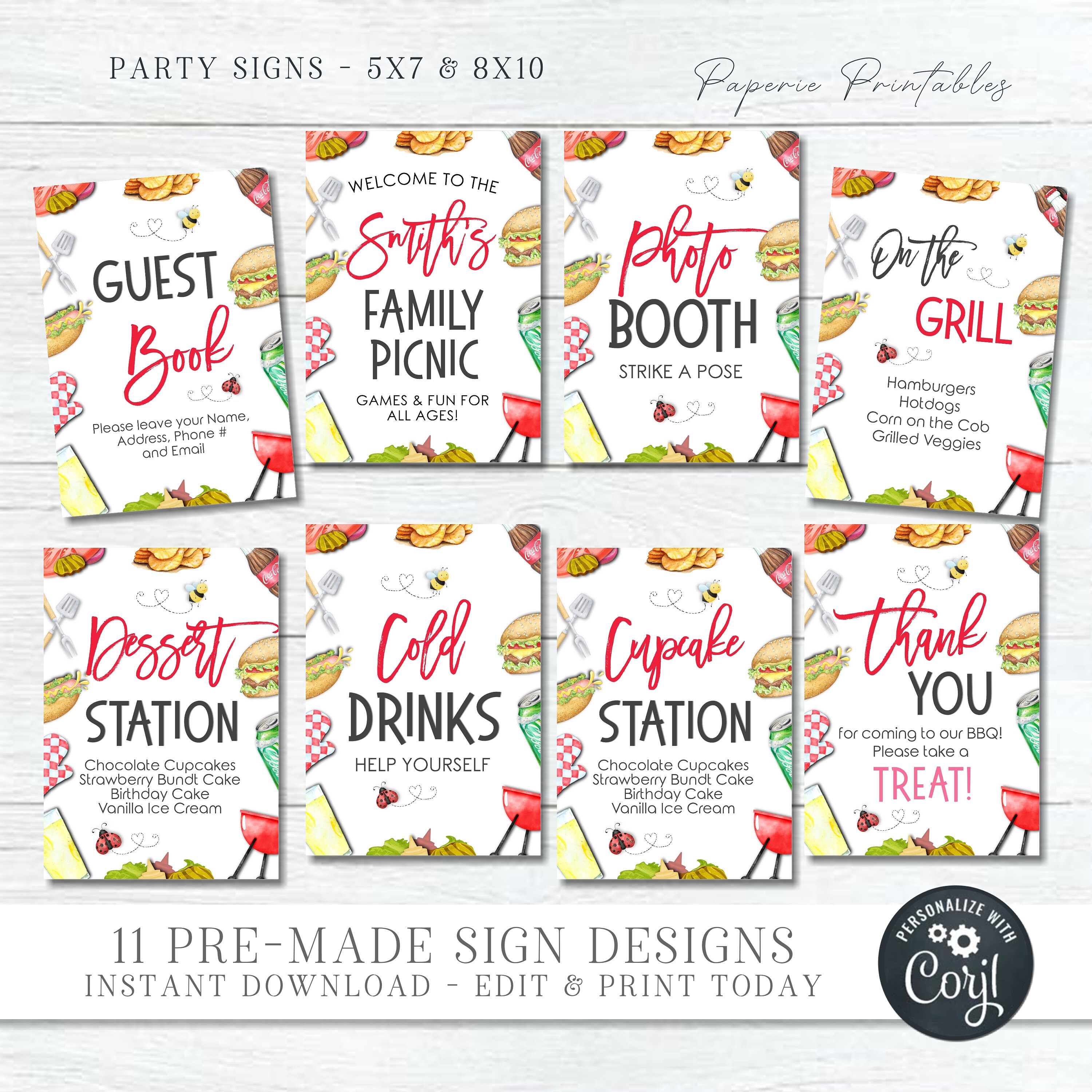 Editable BBQ Party Signs: Summer Cookout Decor (DIY Corjl Template) # ...