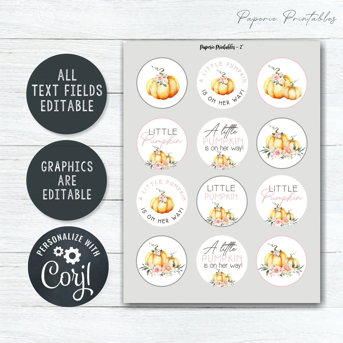 EDITABLE Pumpkin Baby Shower Cupcake Toppers Girl Cupcake Etsy