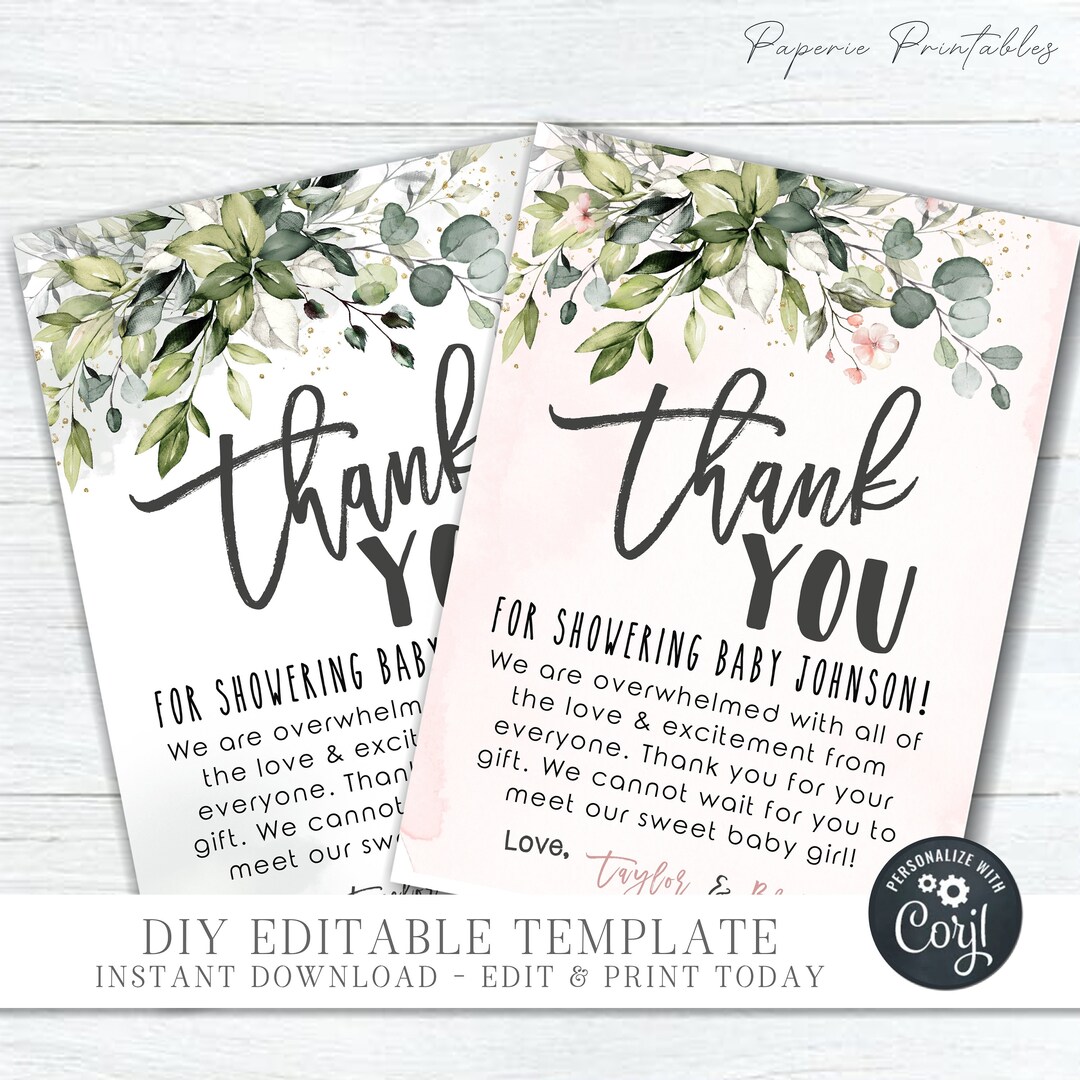 Boho Floral Baby Shower Thank You Card (editable With Corjl) #BS18 - Etsy