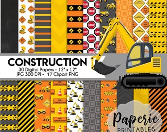 Construction Digital Paper - 12x12 Digital Scrapbooking Paper - 30 Papers - Construction Scrapbooking Paper - Clipart - Instant Download -