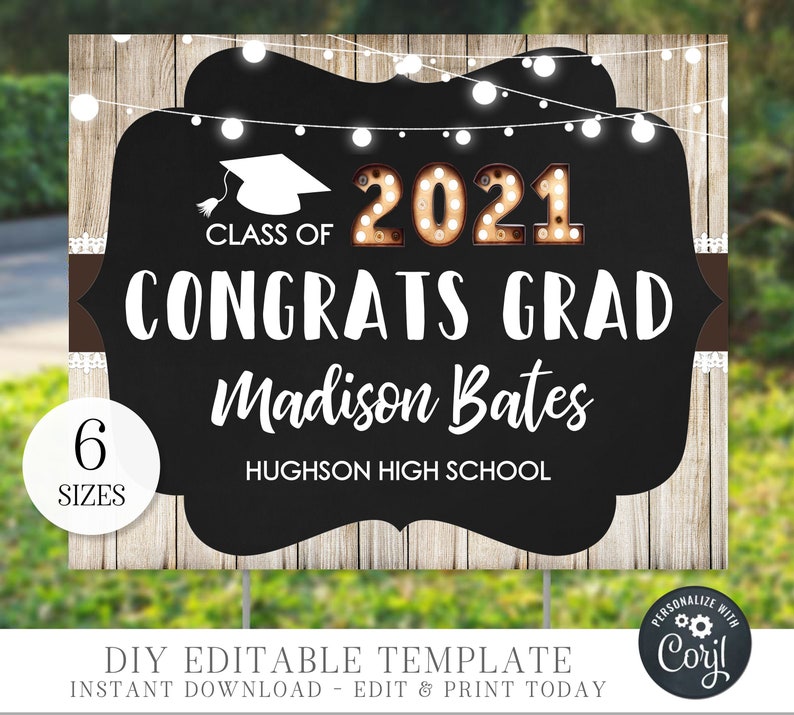 EDITABLE Rustic Graduation Yard Sign Congrats Grad Yard Sign - Etsy
