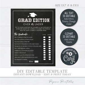 Editable Graduation Party Games, Over or Under Graduation Edition, Over ...