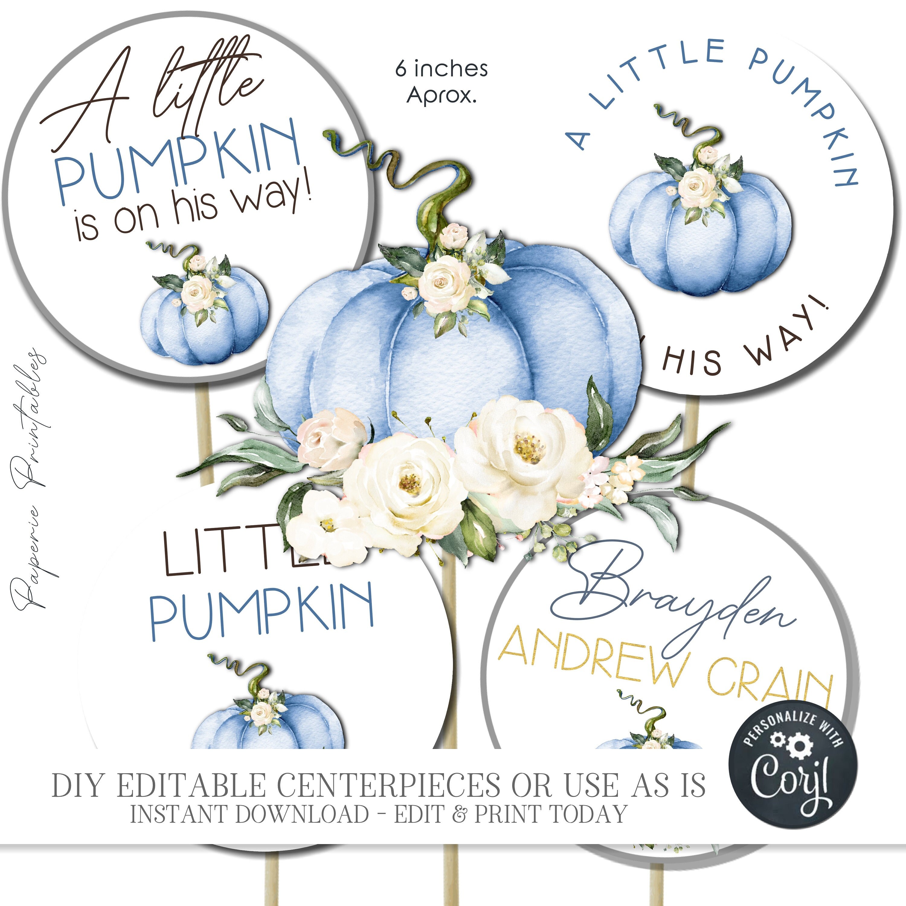 EDITABLE Pumpkin Party Centerpieces Little Pumpkin Centerpieces Boho Baby Shower Party Decor Boy Pumpkin Centerpieces DIY