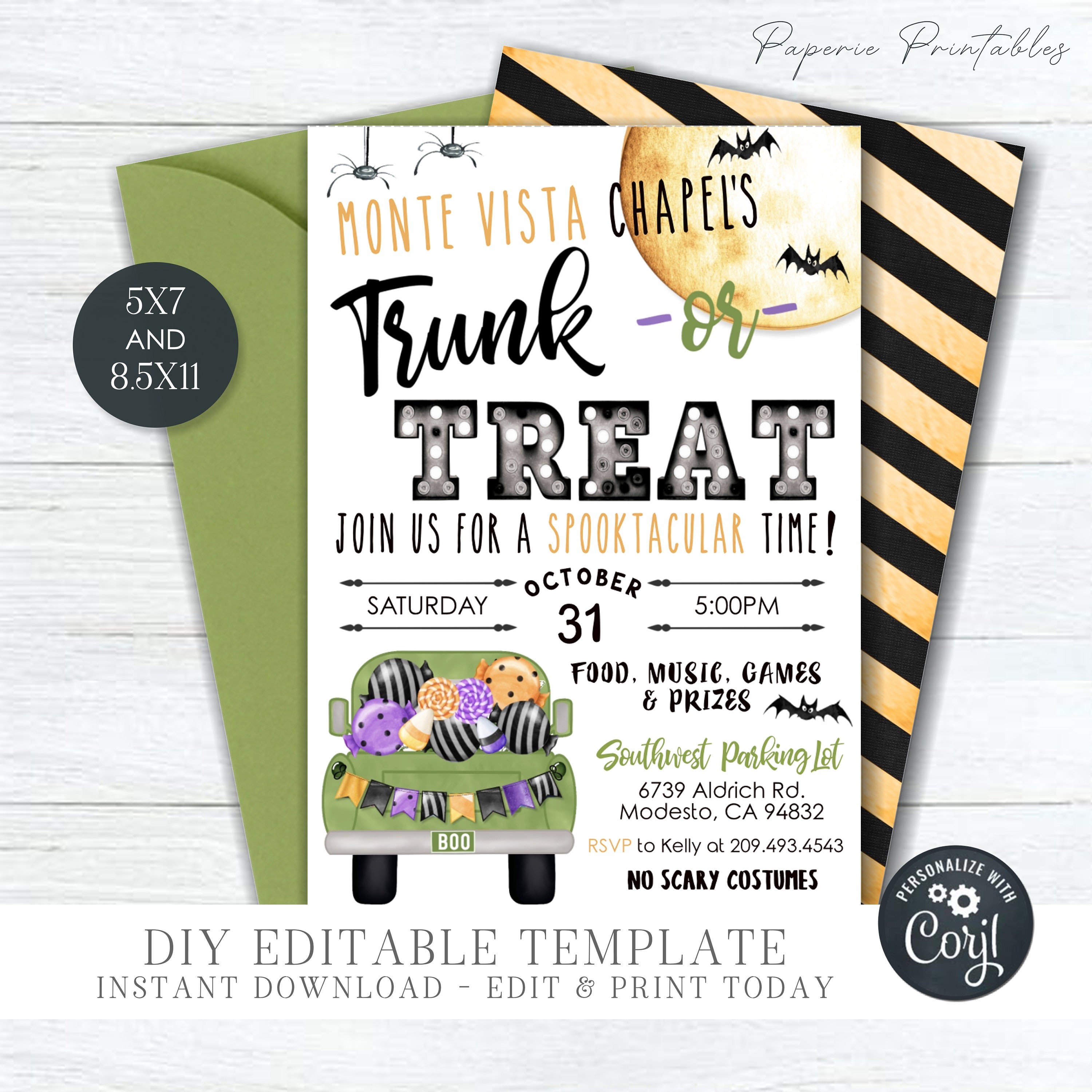 Editable Halloween Trunk or Treat Flyer Template (5x7 & 8.5x11) (DIY ...