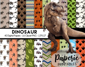 Dinosaur Digital Paper - 12x12 Digital Scrapbooking Paper - 40 Papers & 16 Clipart - Dinosaur Scrapbook Paper-Instant Download-