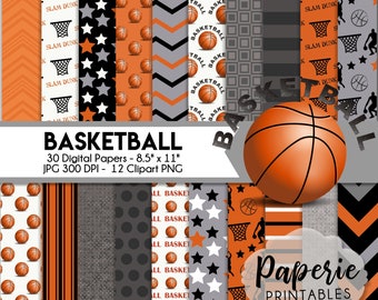 Basketball Digital Paper - 8.5x11 Digital Scrapbooking Paper - 30 Papers - Basketball Paper - Basketball Clipart - Instant Download -