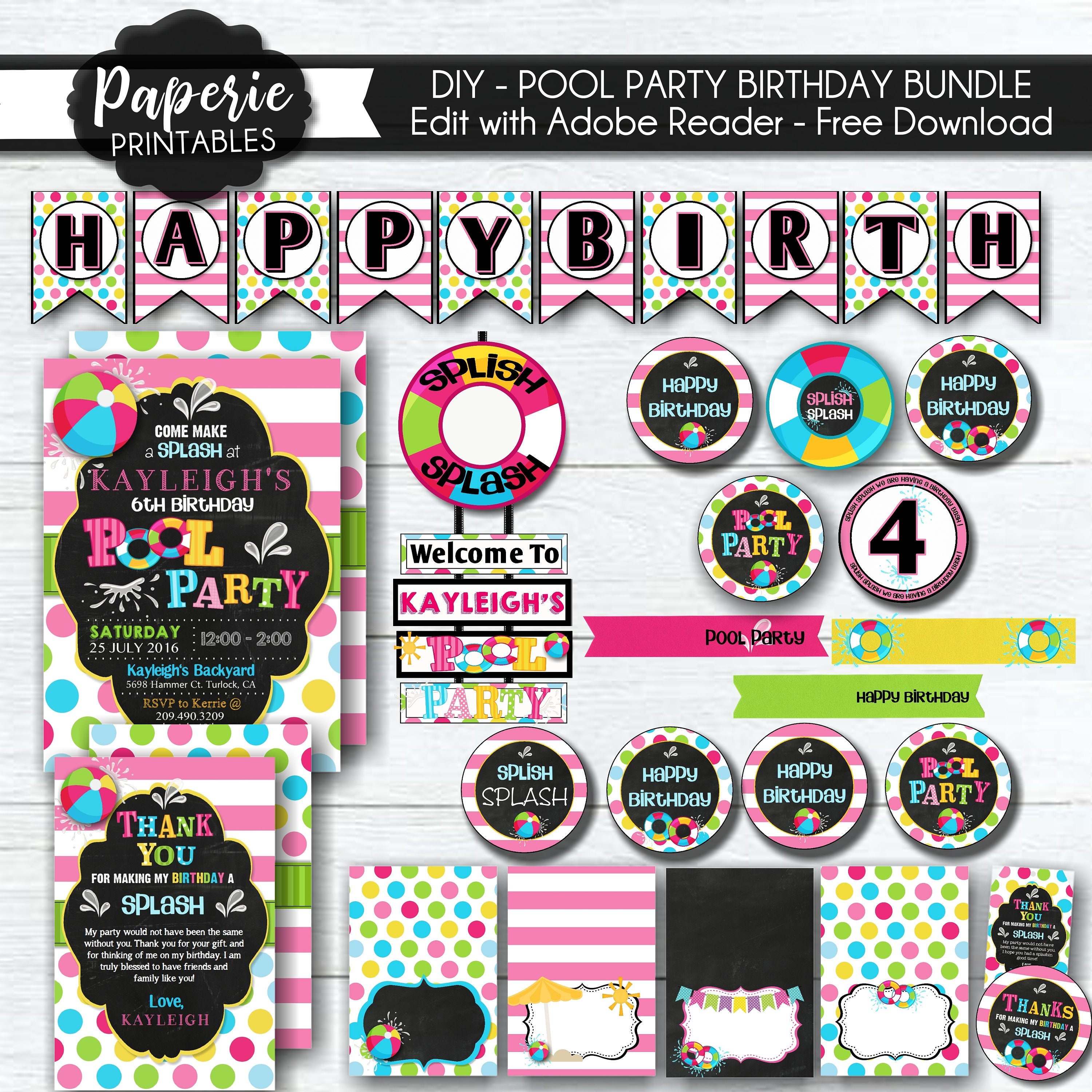 Pool Party Birthday Party BUNDLE Girl Pool Party Birthday - Etsy