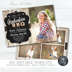 Editable Graduation BBQ Invitation Template with Photo (DIY Corjl)