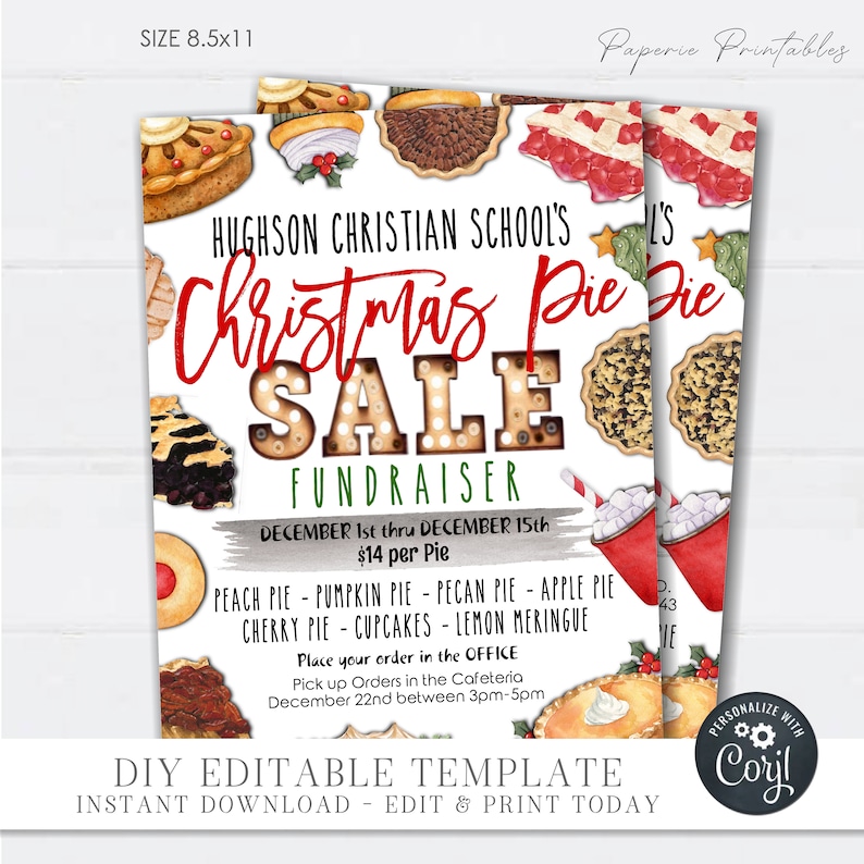 EDITABLE Christmas Pie Sale Flyer Christmas Pie Fundraiser Etsy