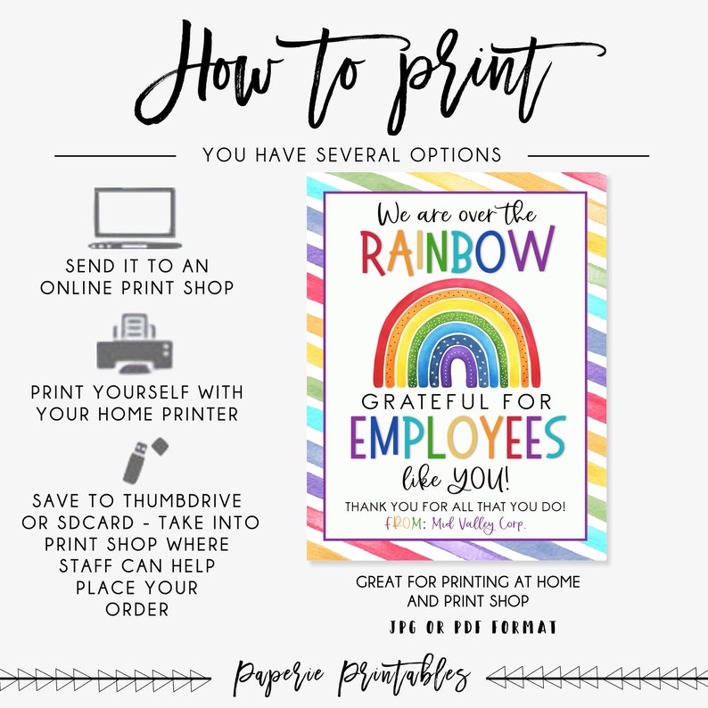Rainbow Employee Appreciation Sign: Editable Thank You Gift (digital ...