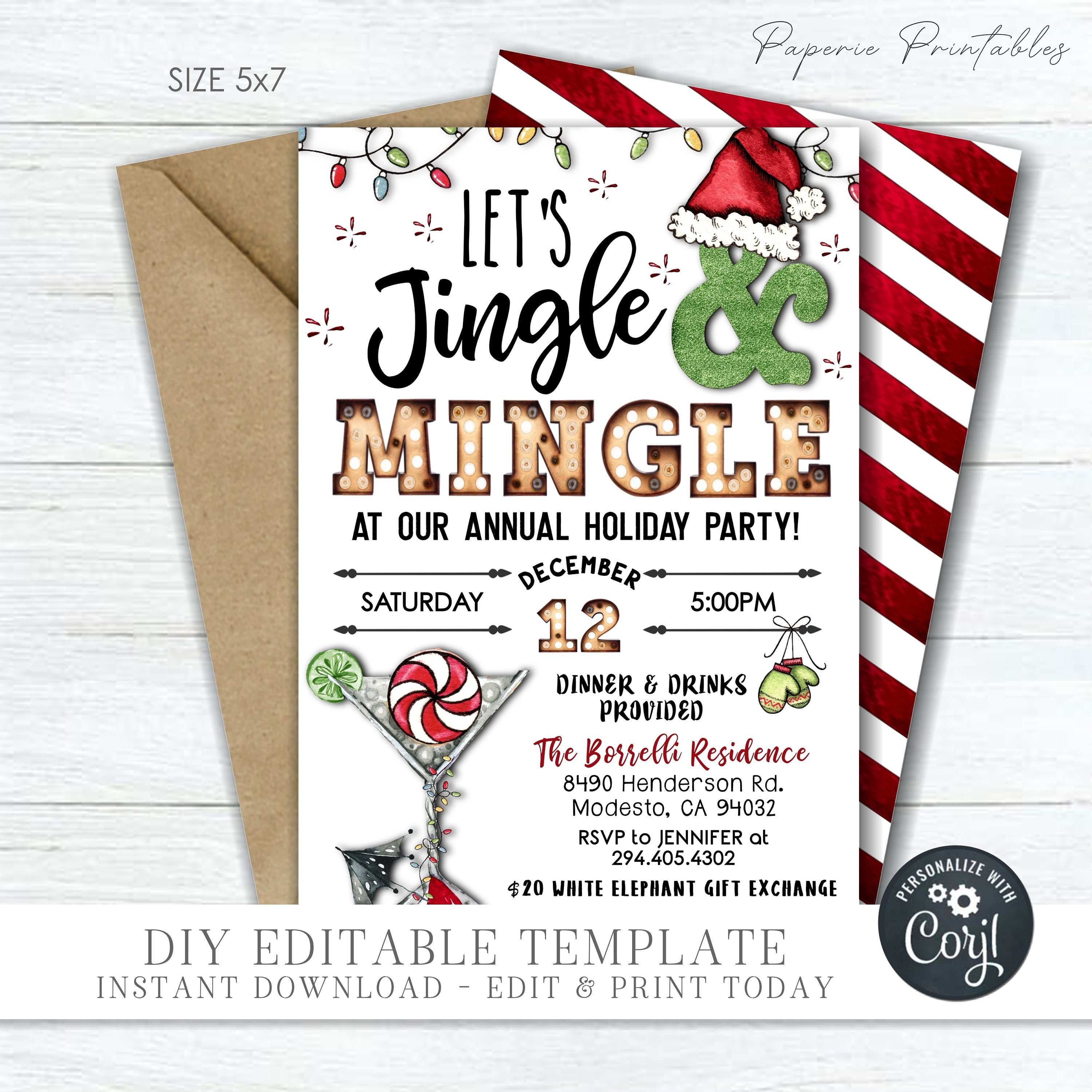 EDITABLE Jingle &amp; Mingle Christmas Party Template Trendy - Etsy