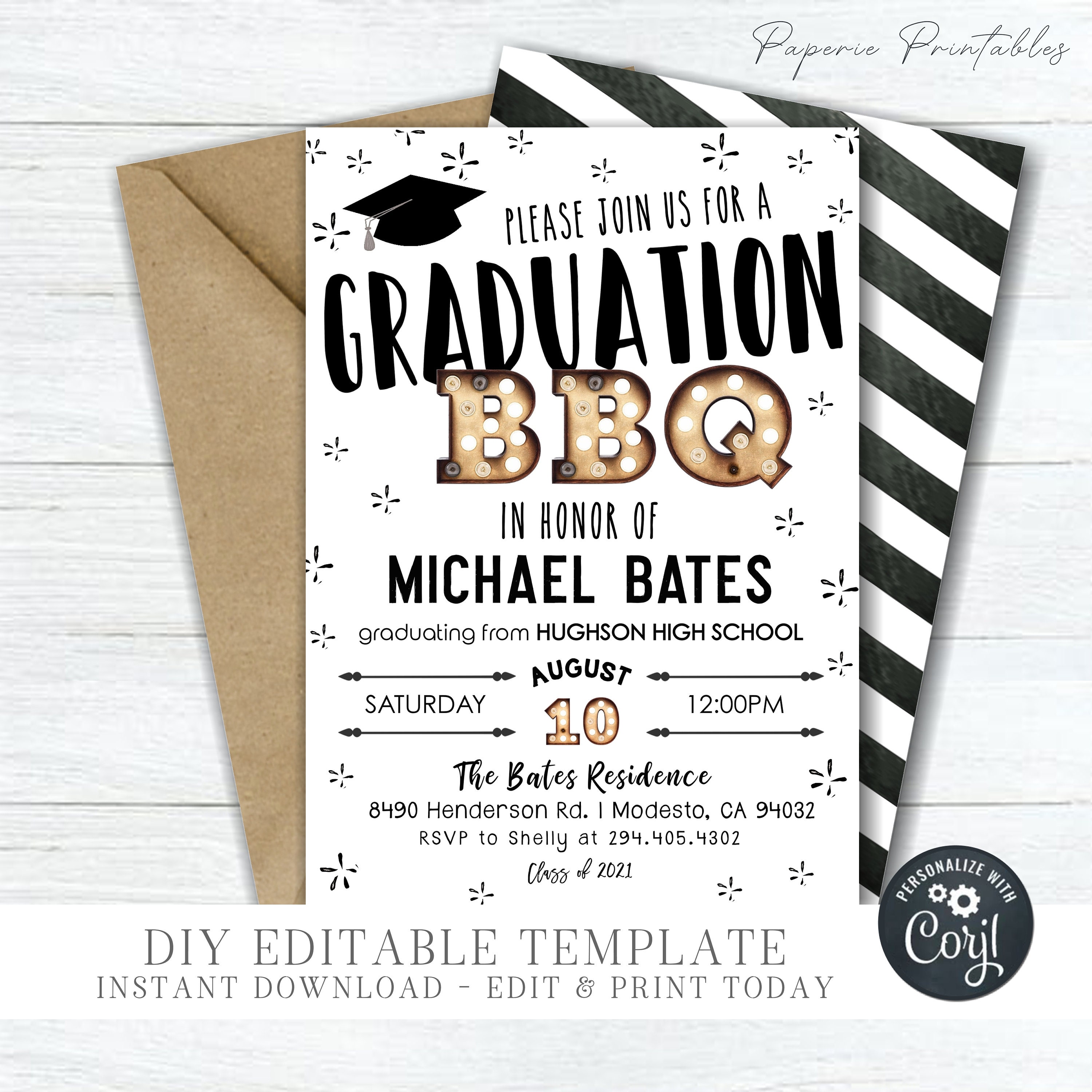 EDITABLE Graduation BBQ Invitation Graduation Party Template Etsy