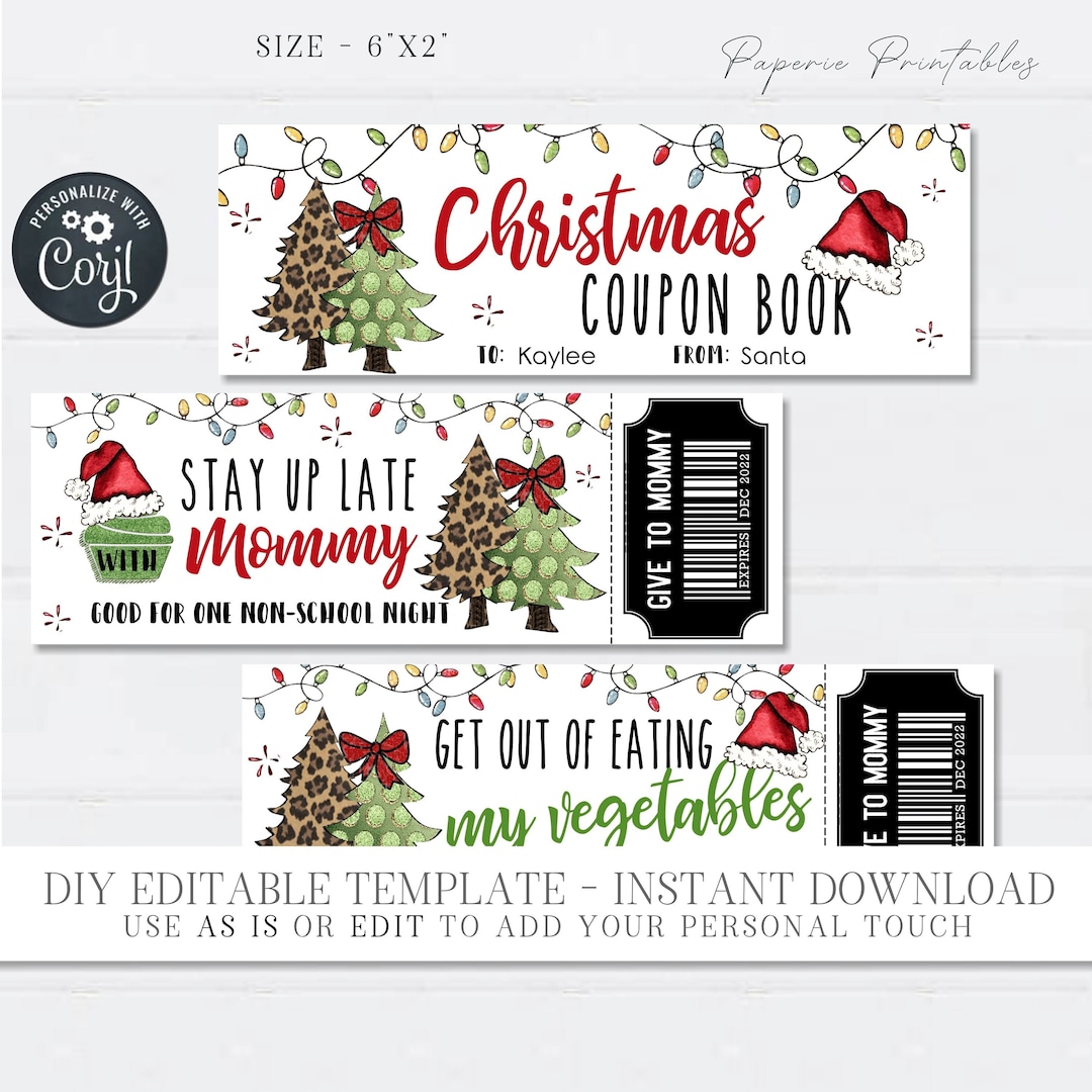 EDITABLE Christmas Coupon Book, Christmas Coupons for Kids, Stocking ...