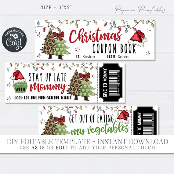 EDITABLE Christmas Coupon Book Christmas Coupons for Kids Etsy