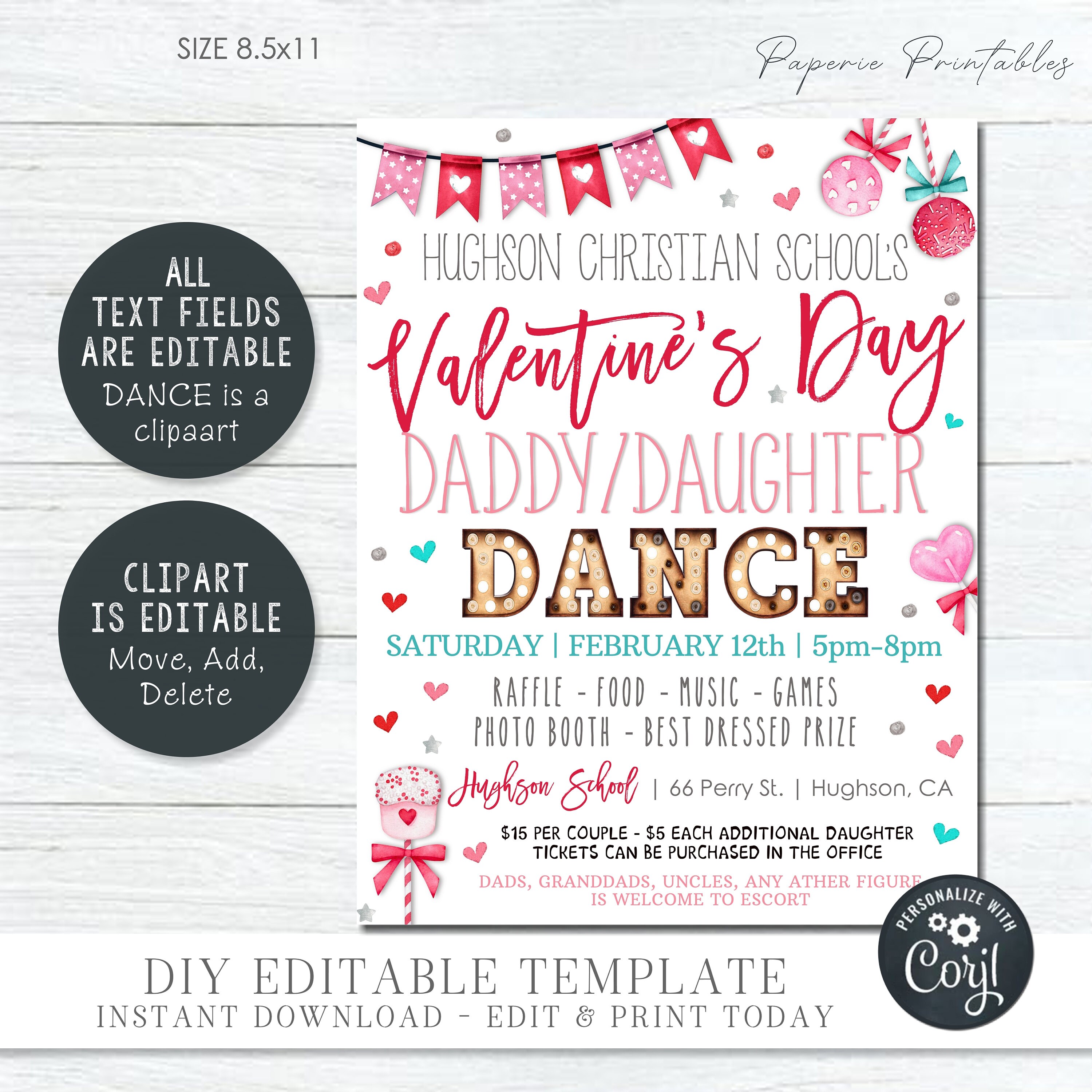 Editable Sweetheart Dance Flyer: Valentine's Day Invitation (DIY Corjl ...