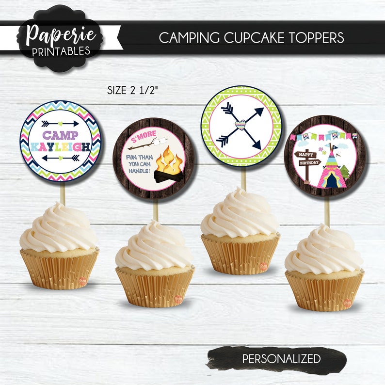 Girl Camping Cupcake Toppers Cupcake Toppers Camping Etsy