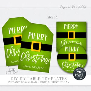 Editable Christmas Gift Tags, Elf Christmas Gift Tags, Elf Gift Labels, DIY Elf Gift Tag Printable, Elf labels - Edit with Corjl - #CT34
