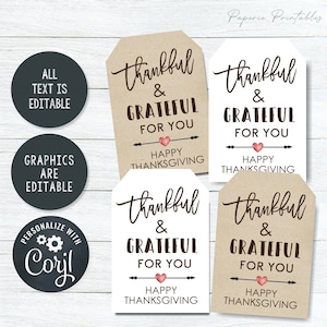 Editable Thanksgiving Gift Tags: White & Kraft DIY Printable (Corjl)